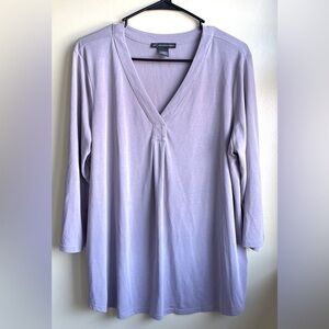 Adrianna Papell V-Neck Blouse Shirt Sz L Vintage Blush Color 3/4 Button Sleeve